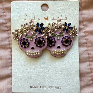 Lulu & Lala Purple Embellished Skull Earrings - NWOT